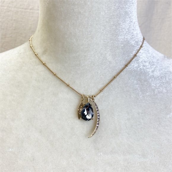 SEQUIN brand Gold tone Celestial crescent moon Crystal Pendant Necklace - Picture 1 of 5